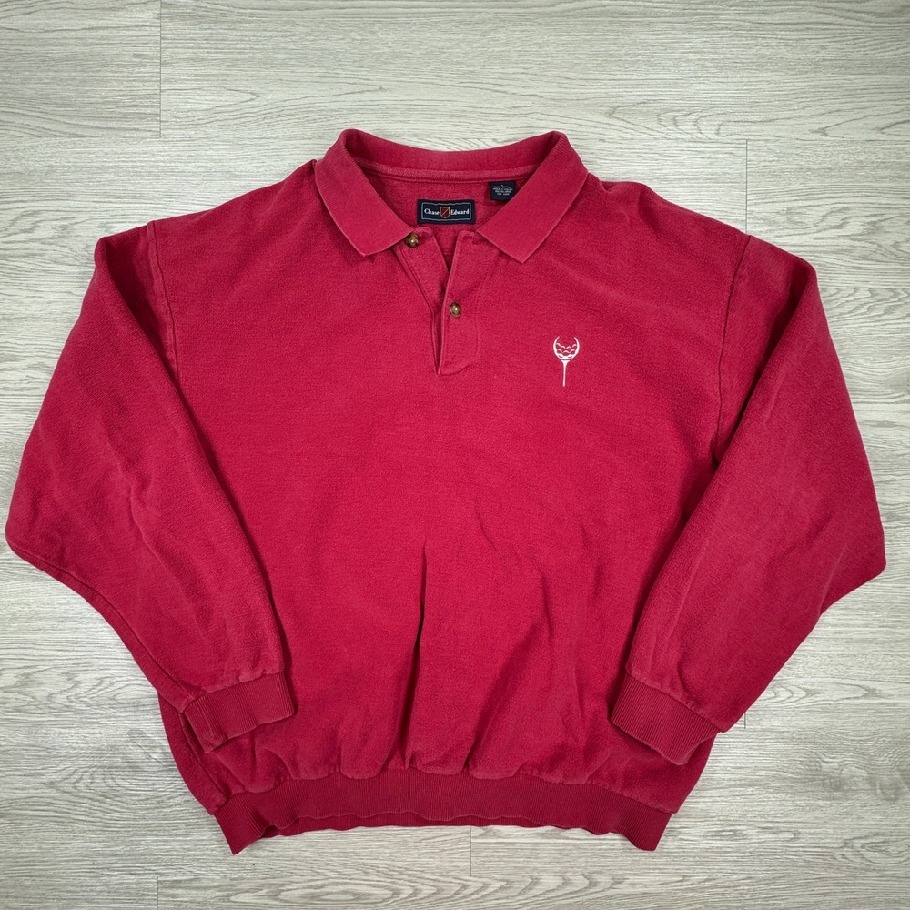 Chase‎ Edward Men's Polo Sweatshirt Red Large Golf Embroidery Cotton Pullover